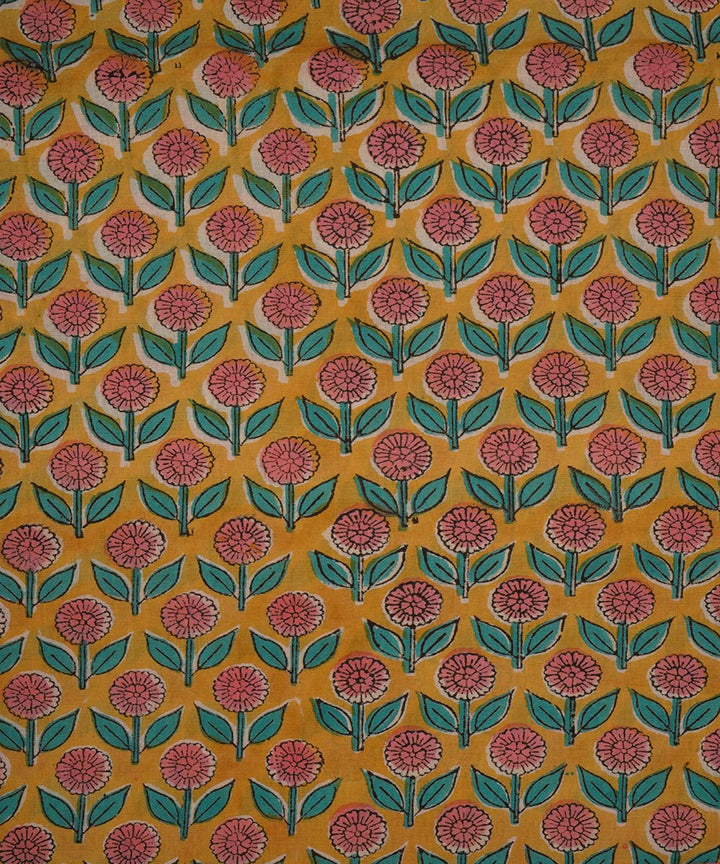2.5m Yellow hand block print cotton sanganeri kurta material