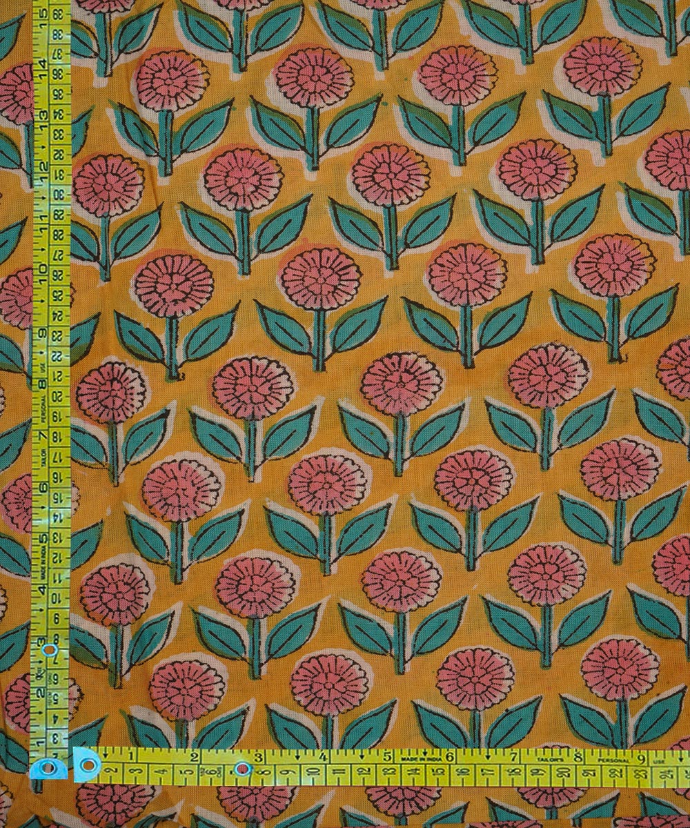 2.5m Yellow hand block print cotton sanganeri kurta material