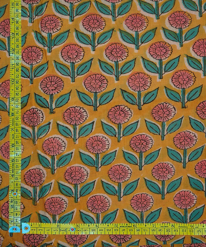 2.5m Yellow hand block print cotton sanganeri kurta material