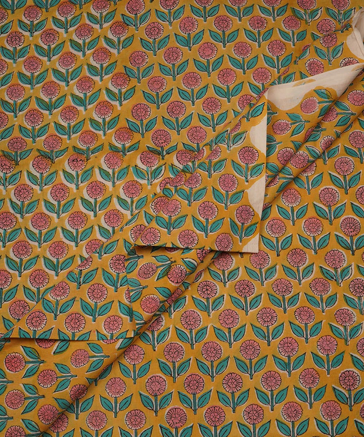 2.5m Yellow hand block print cotton sanganeri kurta material