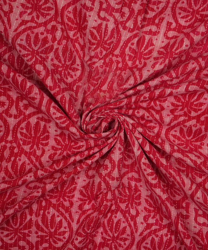 Red hand block print cotton sanganeri fabric