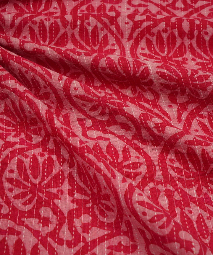 Red hand block print cotton sanganeri fabric