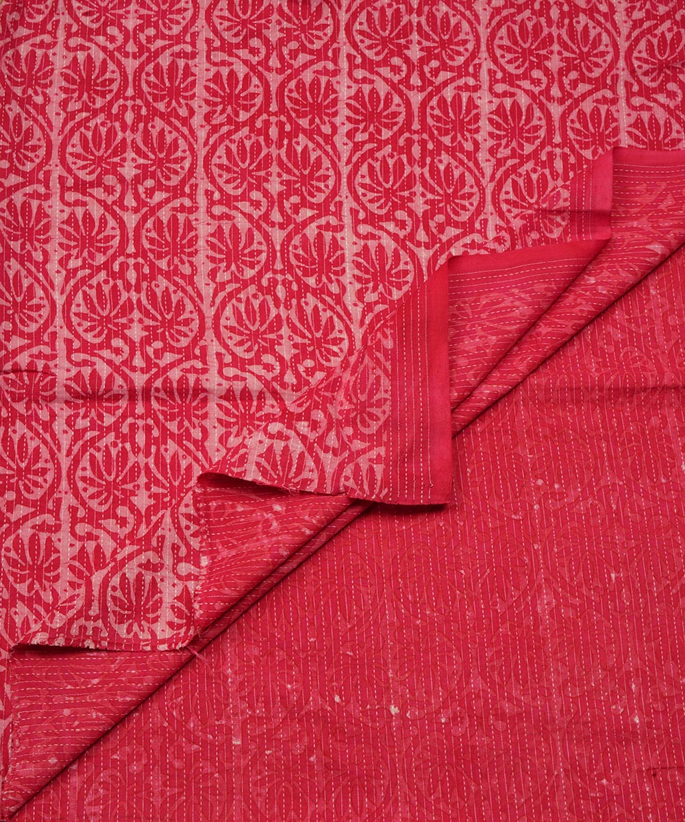 Red hand block print cotton sanganeri fabric