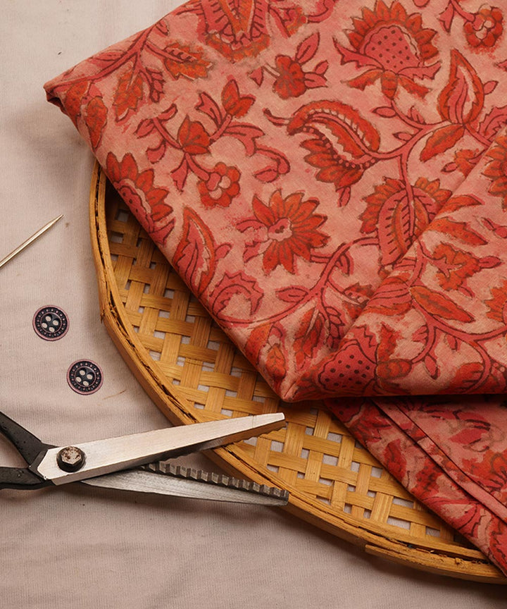 2.5m Orange hand block print cotton sanganeri kurta material