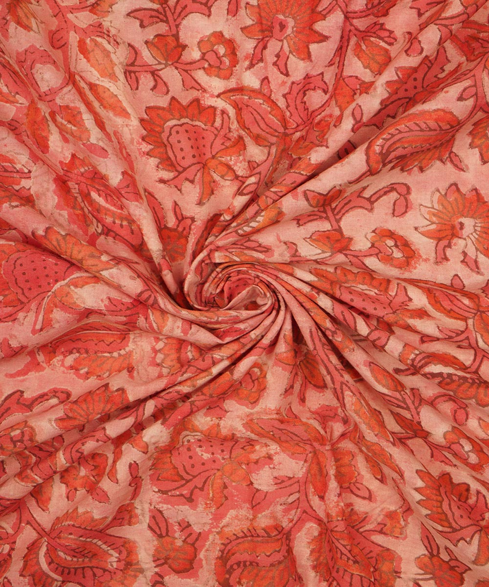 2.5m Orange hand block print cotton sanganeri kurta material