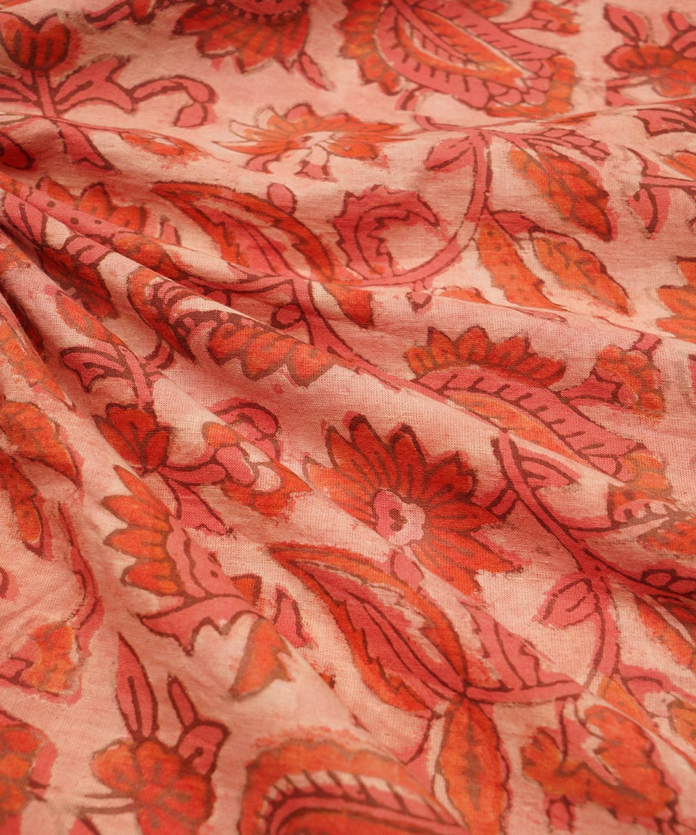 2.5m Orange hand block print cotton sanganeri kurta material