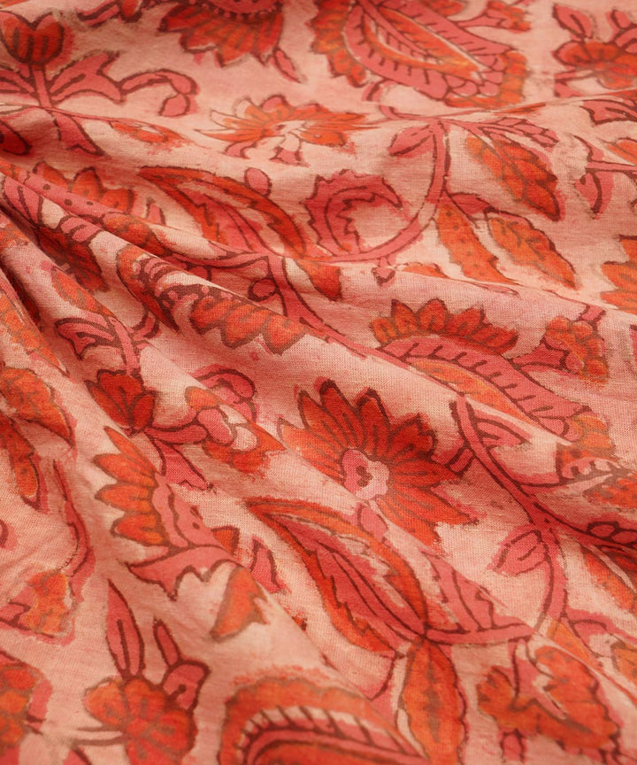 2.5m Orange hand block print cotton sanganeri kurta material