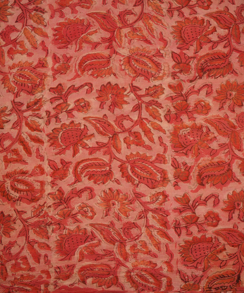 2.5m Orange hand block print cotton sanganeri kurta material