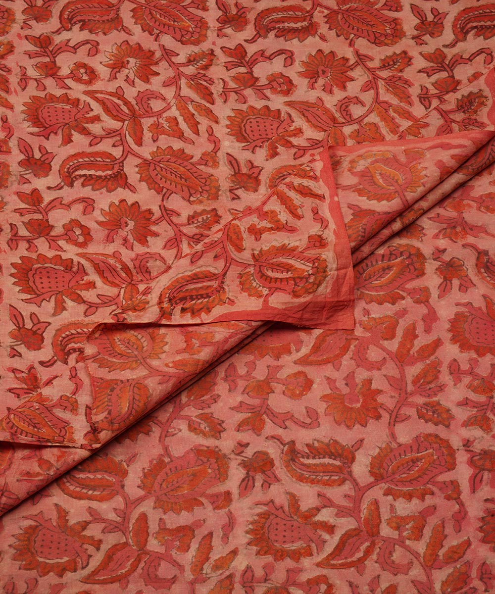 2.5m Orange hand block print cotton sanganeri kurta material