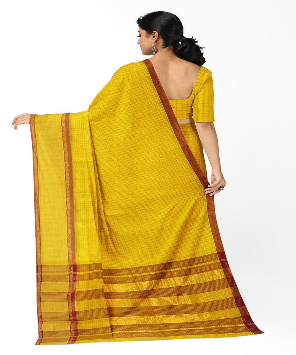 Yellow red handwoven madhavaram cotton saree