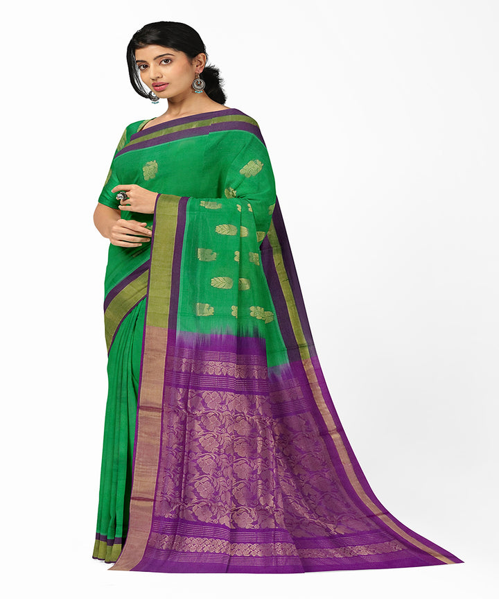 Green purple handwoven madhavaram cotton silk saree