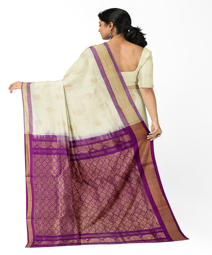 Offwhite purple handwoven madhavaram cotton silk saree
