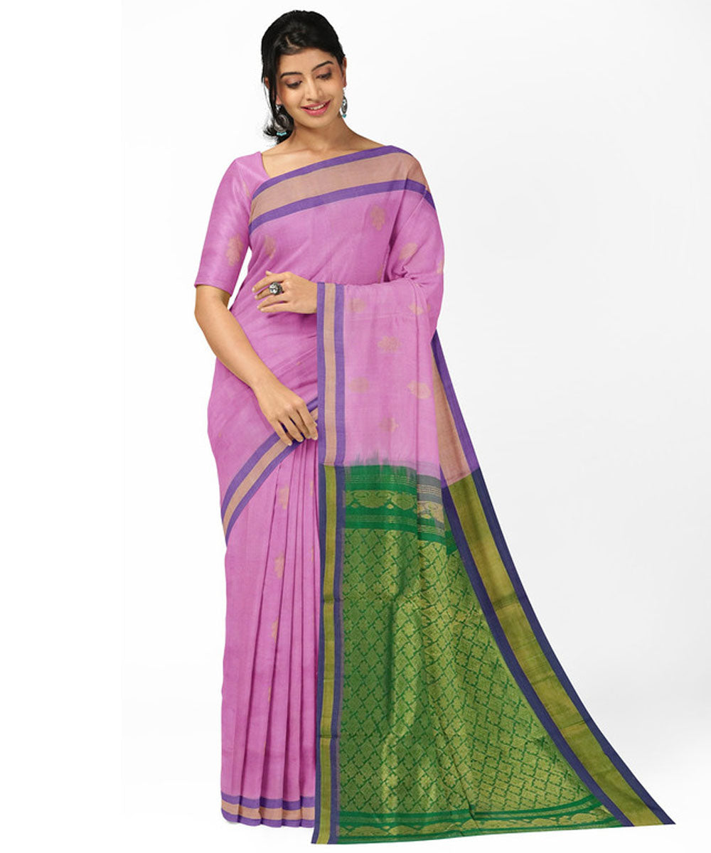 Pink green sico madhavaram handwoven saree