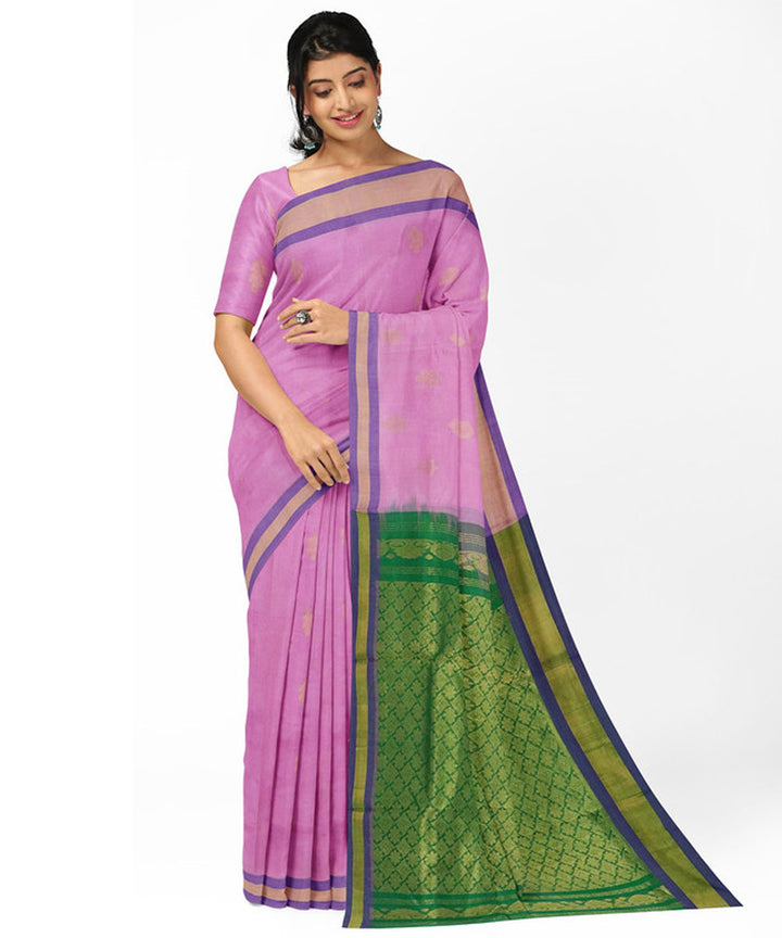 Pink green sico madhavaram handwoven saree