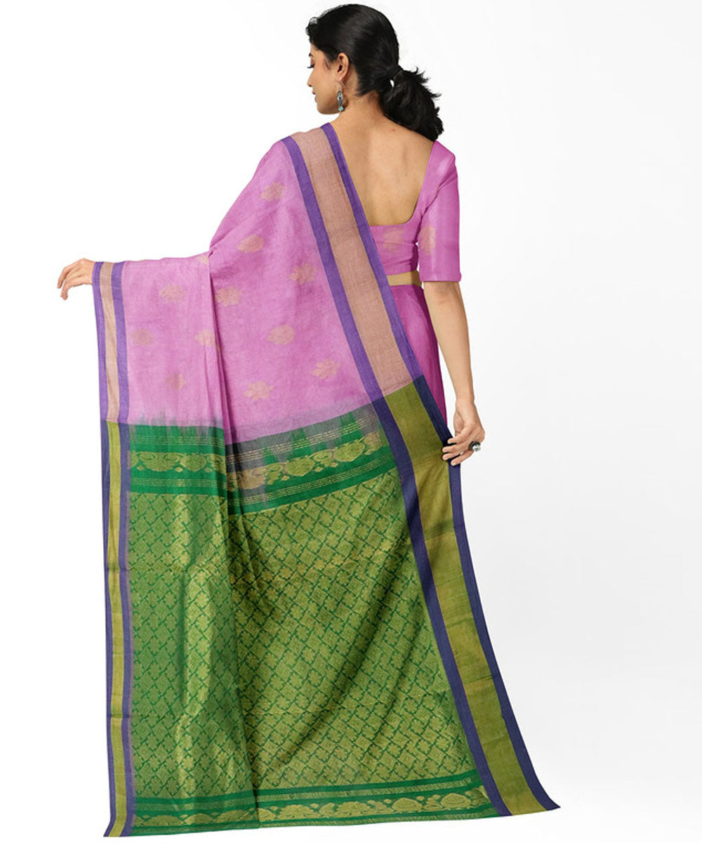 Pink green sico madhavaram handwoven saree