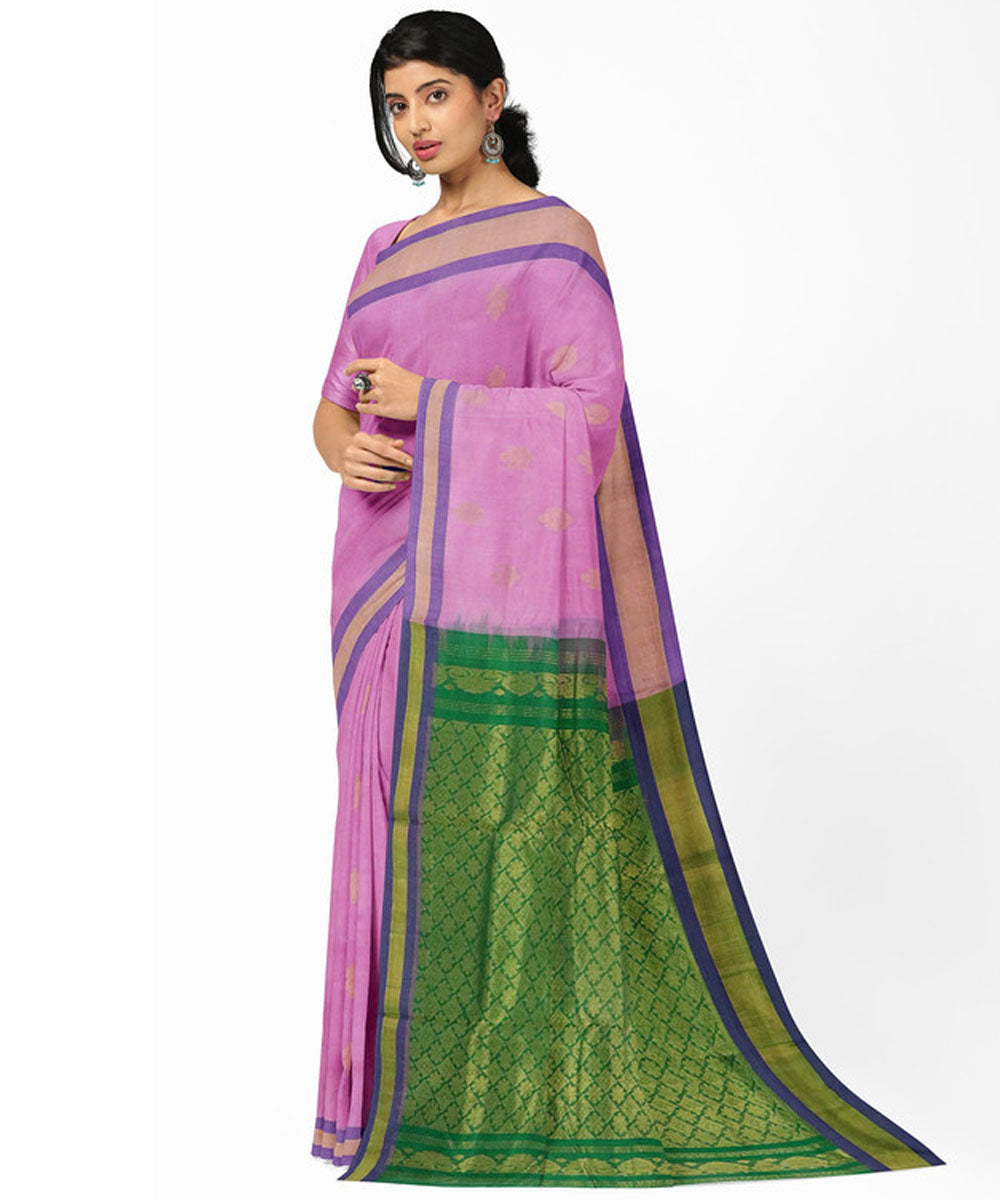 Pink green sico madhavaram handwoven saree