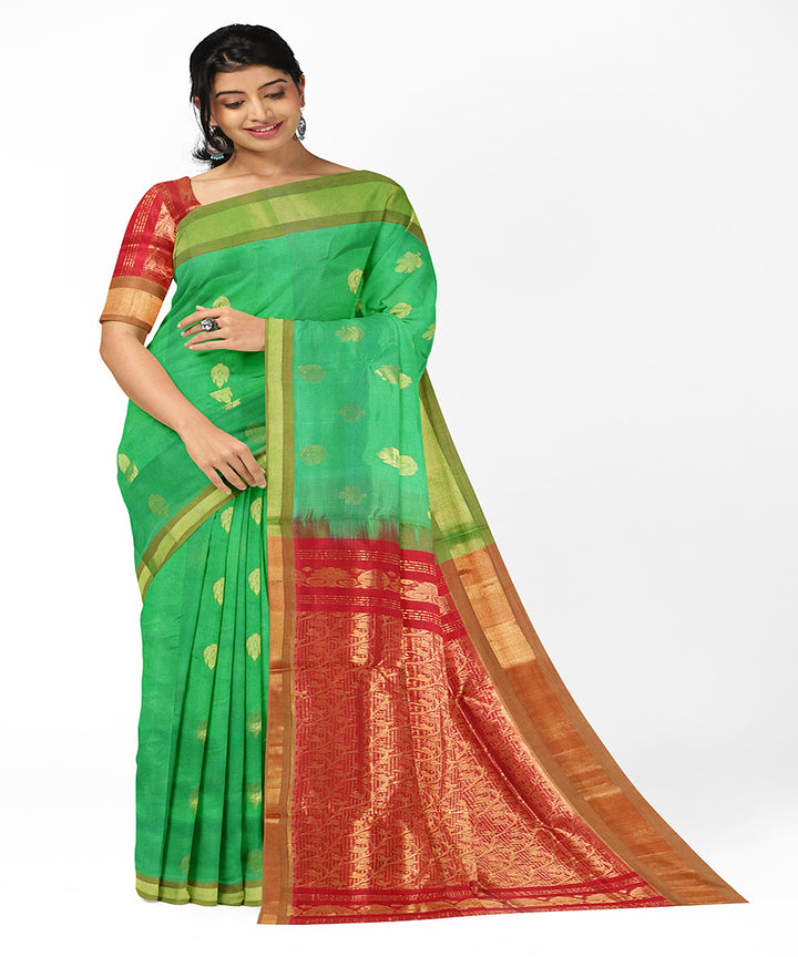 Green red handwoven madhavaram cotton silk saree