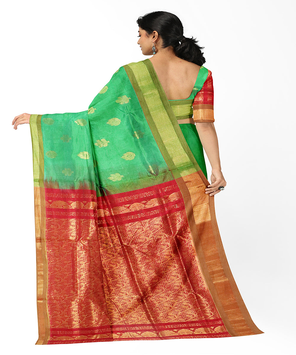 Green red handwoven madhavaram cotton silk saree