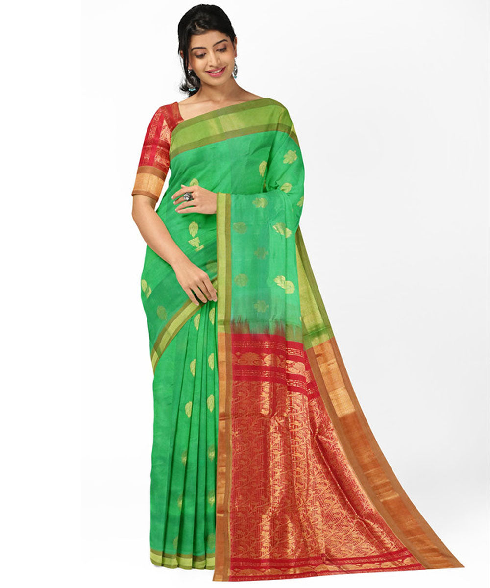 Green red sico handwoven madhavaram saree