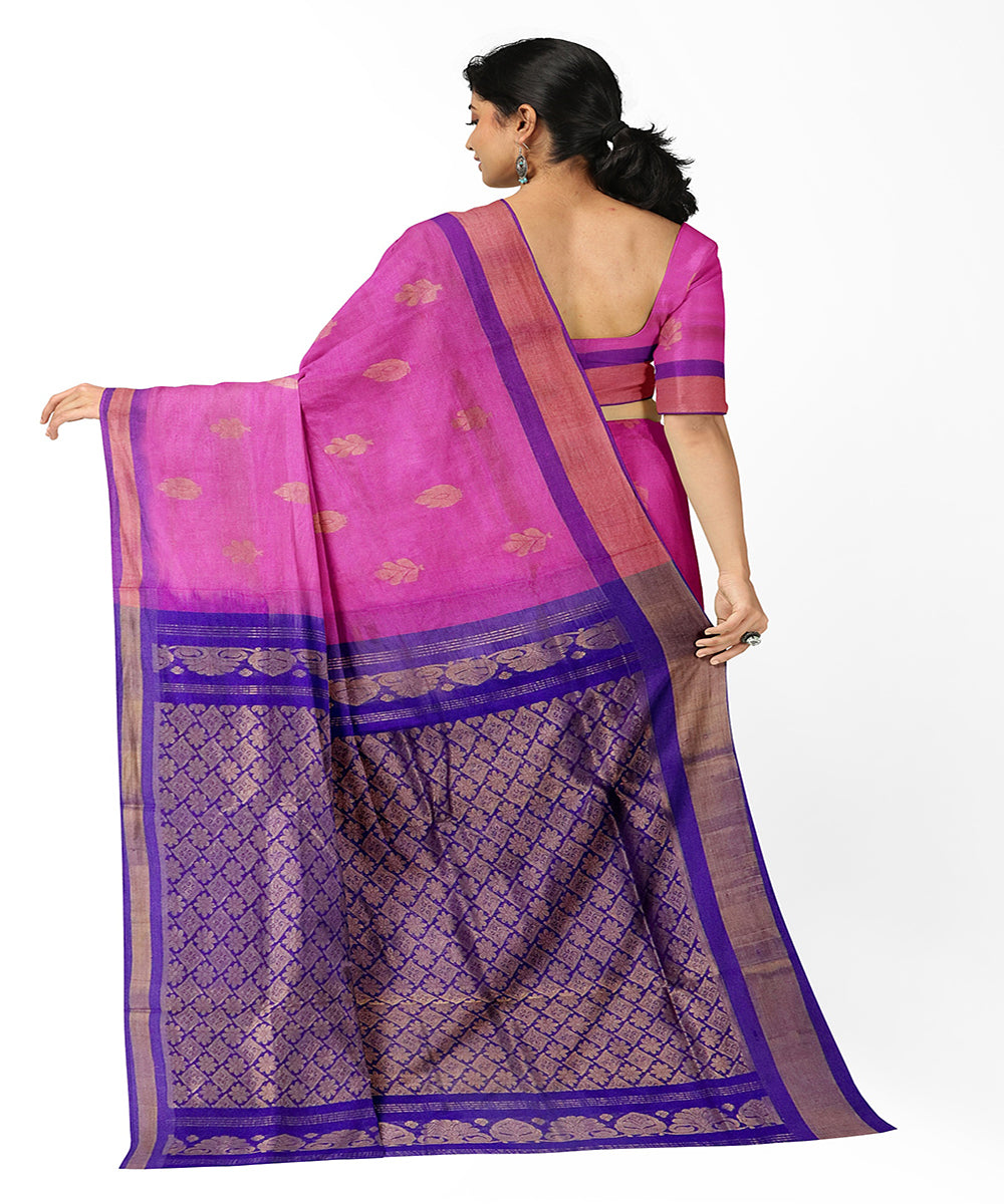 Pink blue handwoven madhavaram cotton silk saree