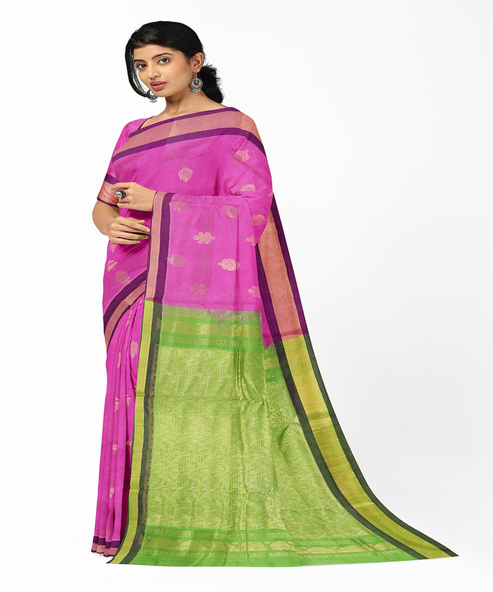 Pink green handwoven madhavaram cotton silk saree