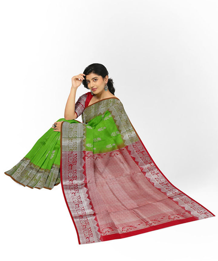 Green red silk handwoven madhavaram saree