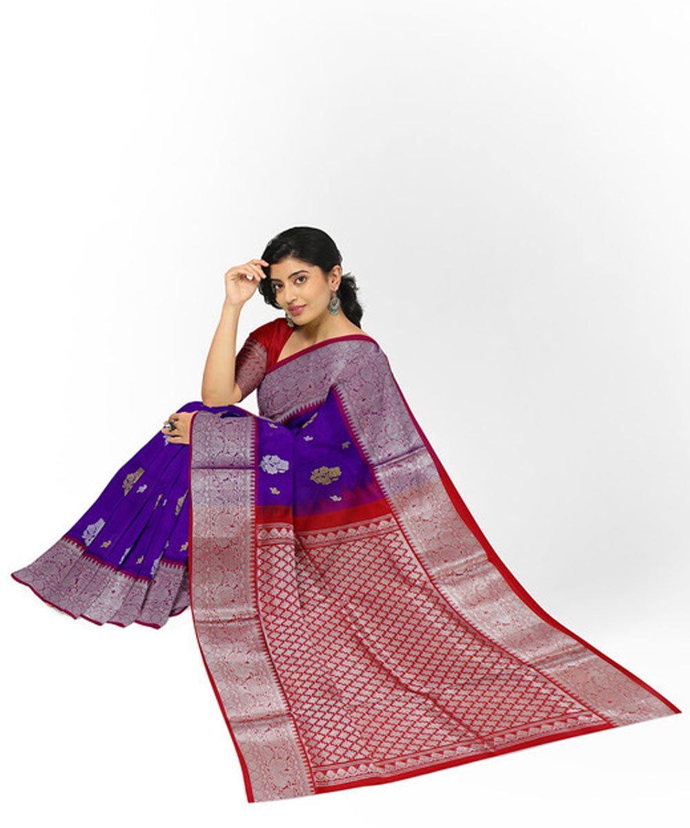 Purple red silk handwoven madhavaram saree