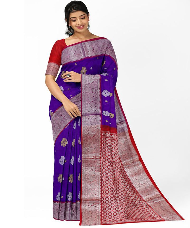 Purple red silk handwoven madhavaram saree