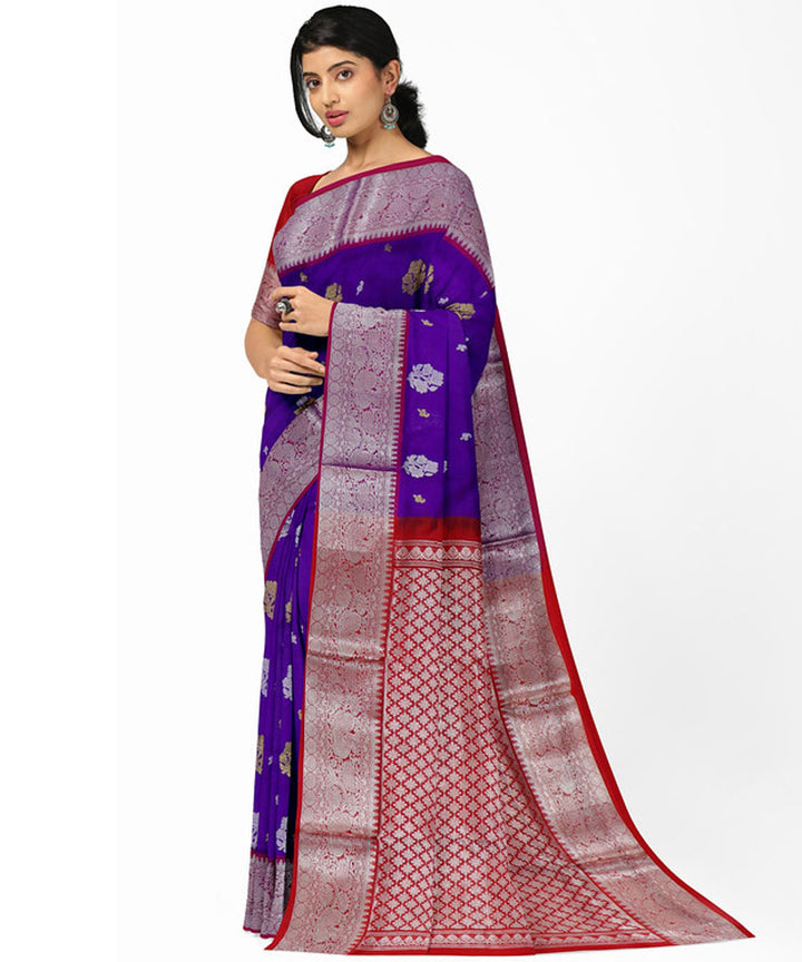 Purple red silk handwoven madhavaram saree