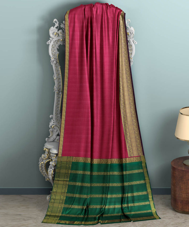 Pink green Cotton silk handwoven mangalagiri  saree