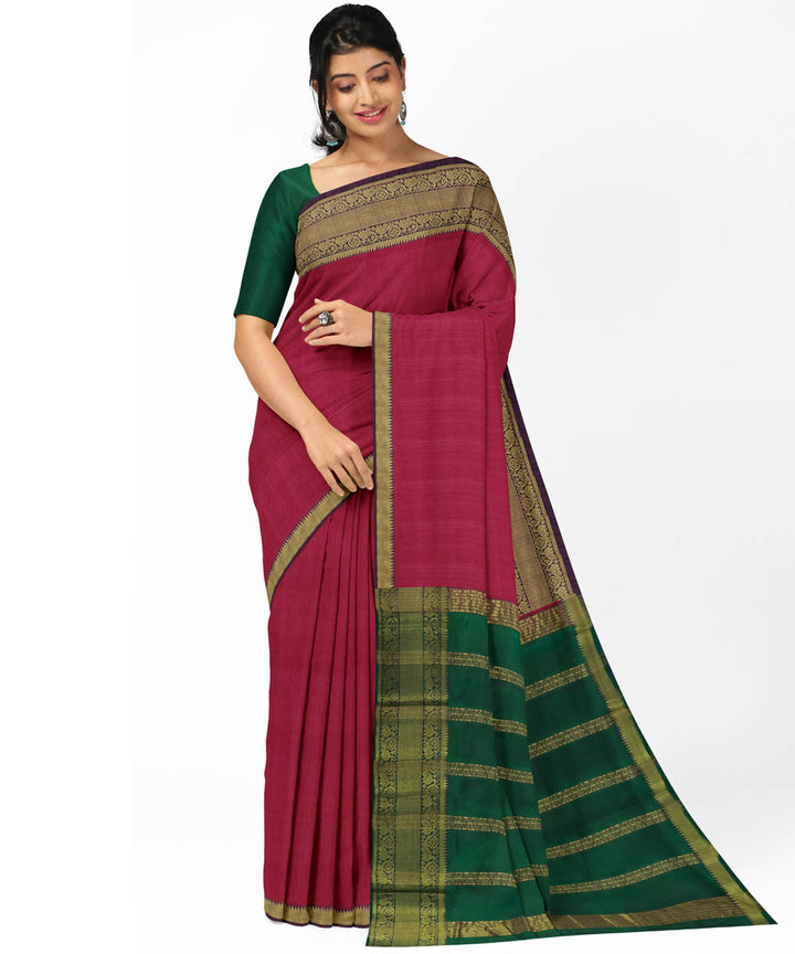 Pink green Cotton silk handwoven mangalagiri  saree