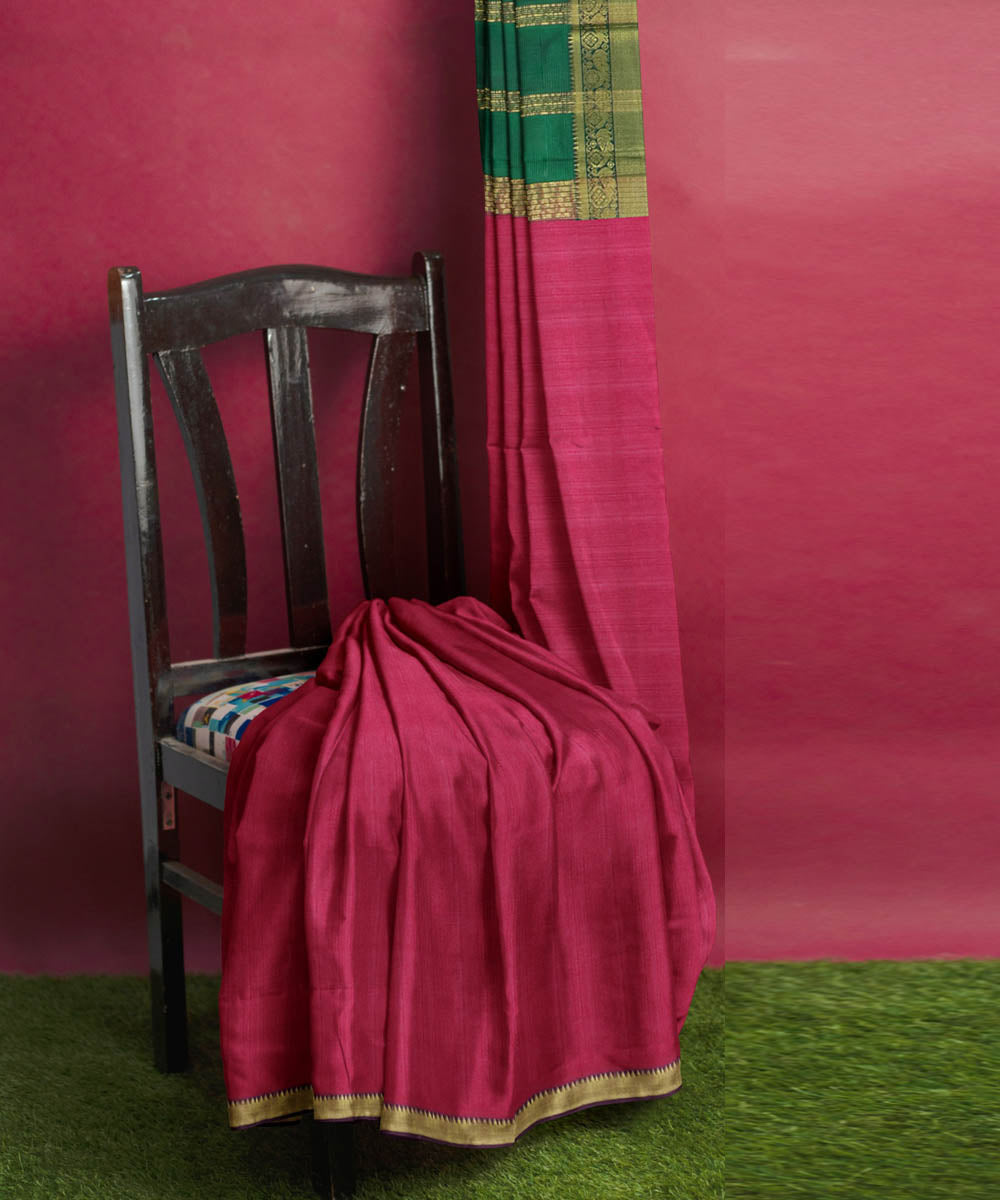 Pink green Cotton silk handwoven mangalagiri  saree