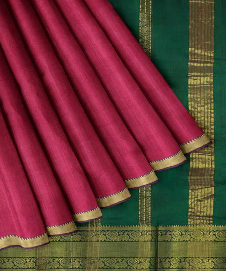 Pink green Cotton silk handwoven mangalagiri  saree