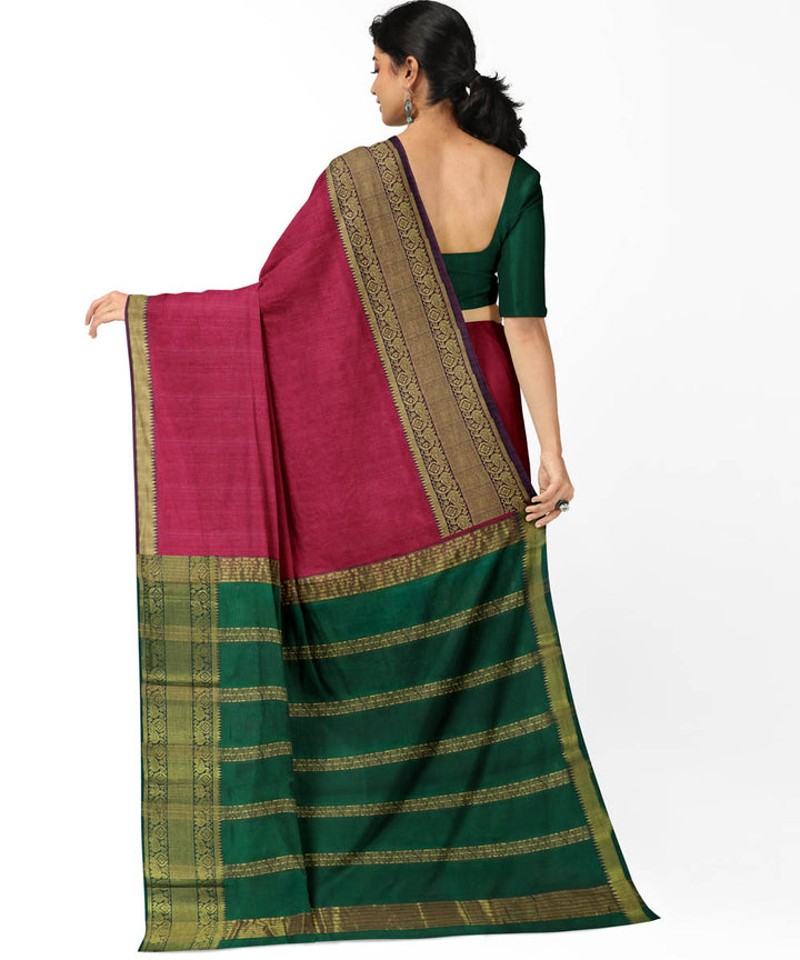 Pink green Cotton silk handwoven mangalagiri  saree