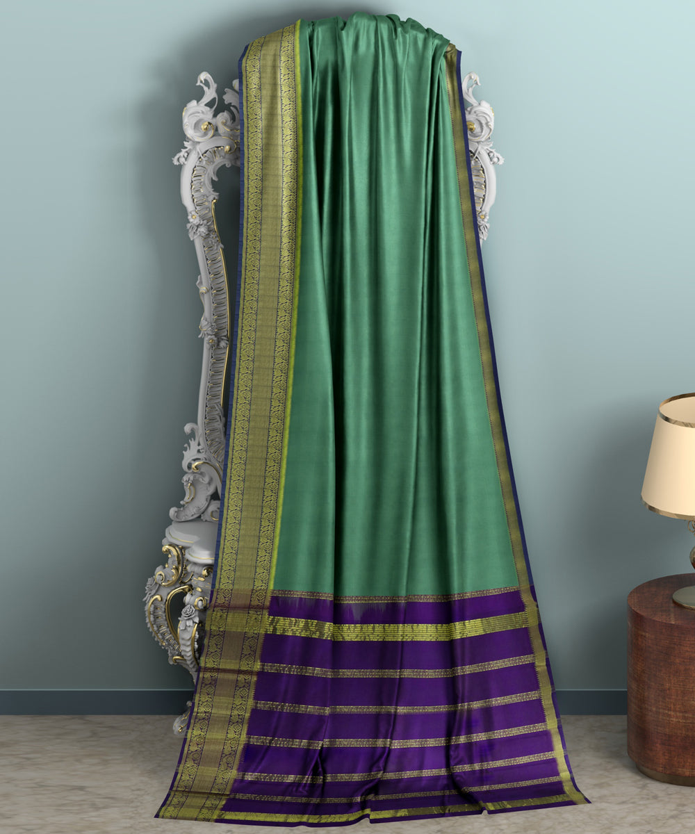 Cyan Green blue Cotton Silk handwoven mangalagiri saree
