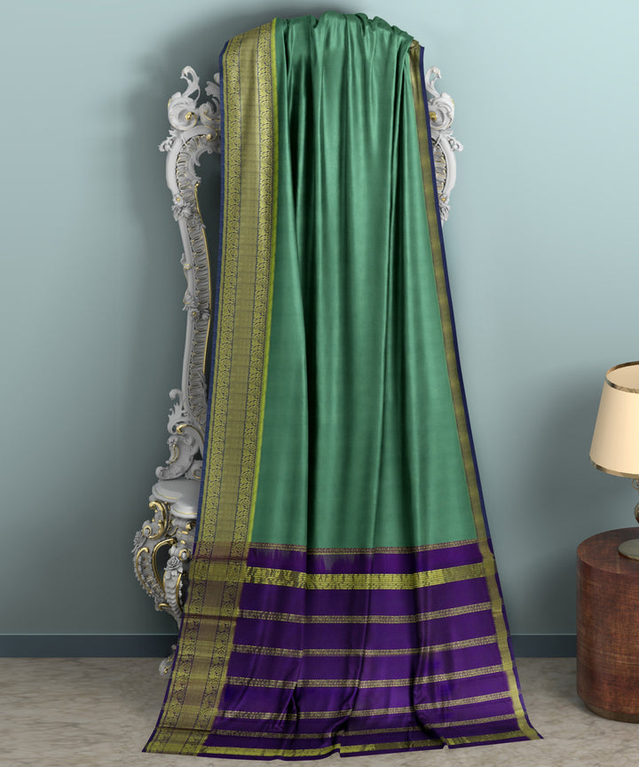 Cyan Green blue Cotton Silk handwoven mangalagiri saree