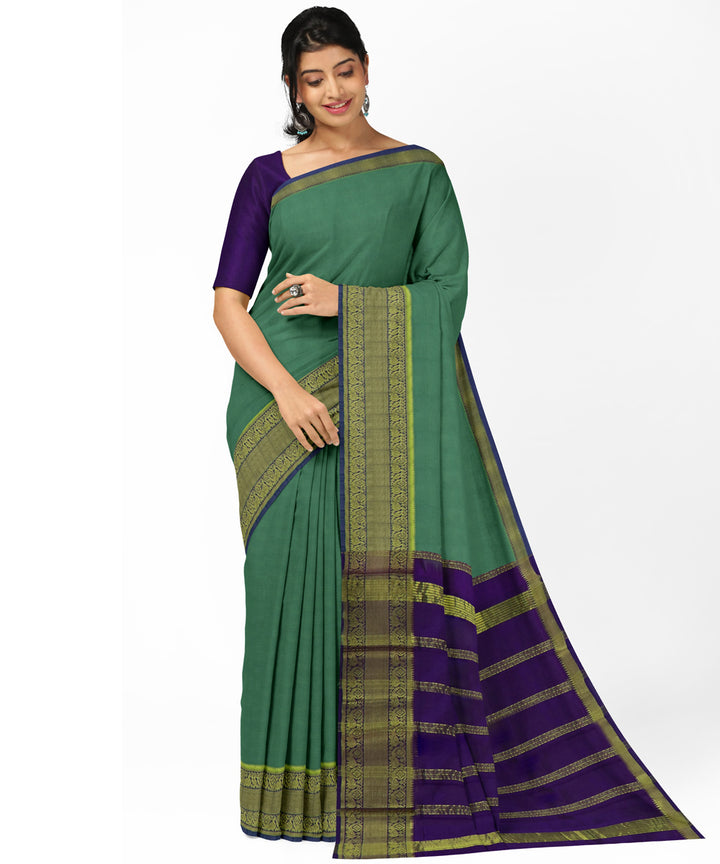 Cyan Green blue Cotton Silk handwoven mangalagiri saree