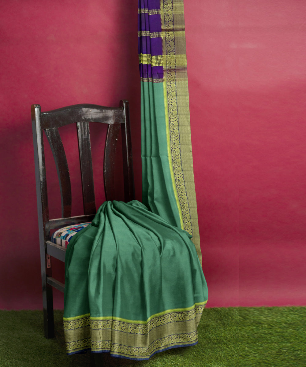 Cyan Green blue Cotton Silk handwoven mangalagiri saree