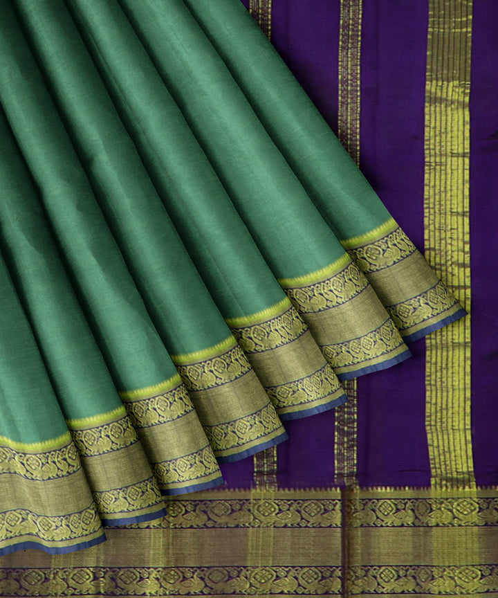 Cyan Green blue Cotton Silk handwoven mangalagiri saree