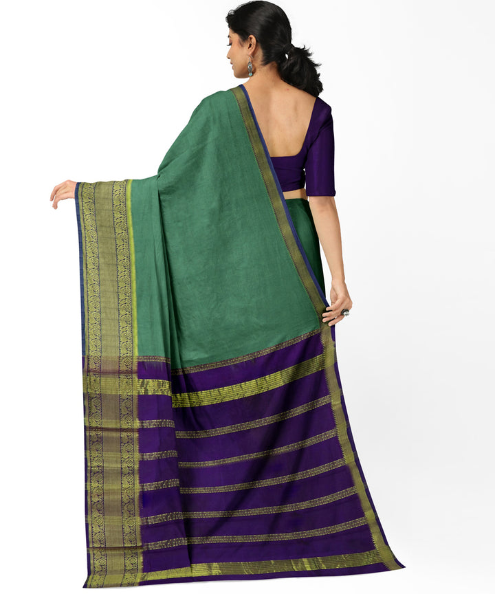Cyan Green blue Cotton Silk handwoven mangalagiri saree