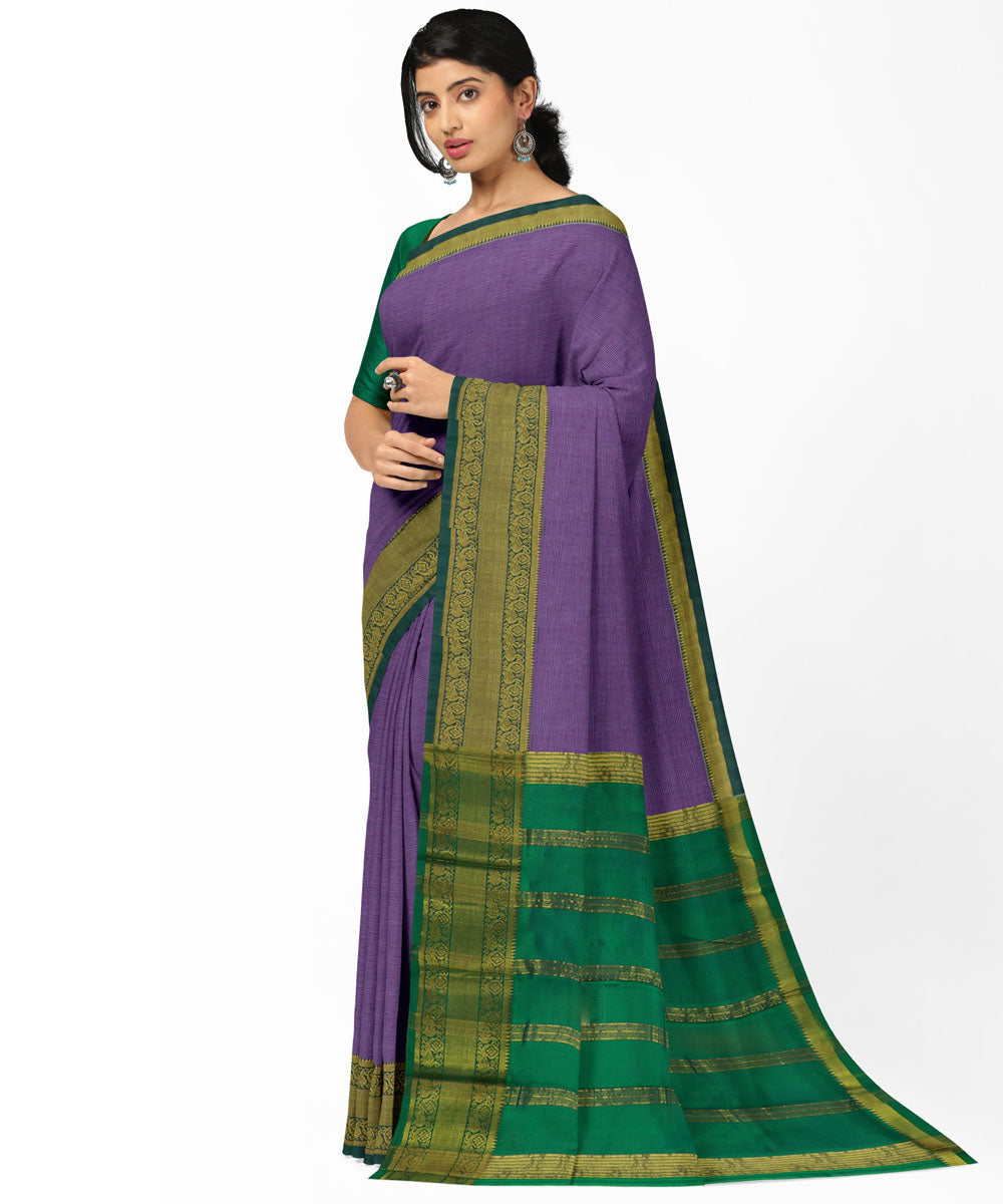 Violet green Cotton Silk handwoven mangalagiri saree