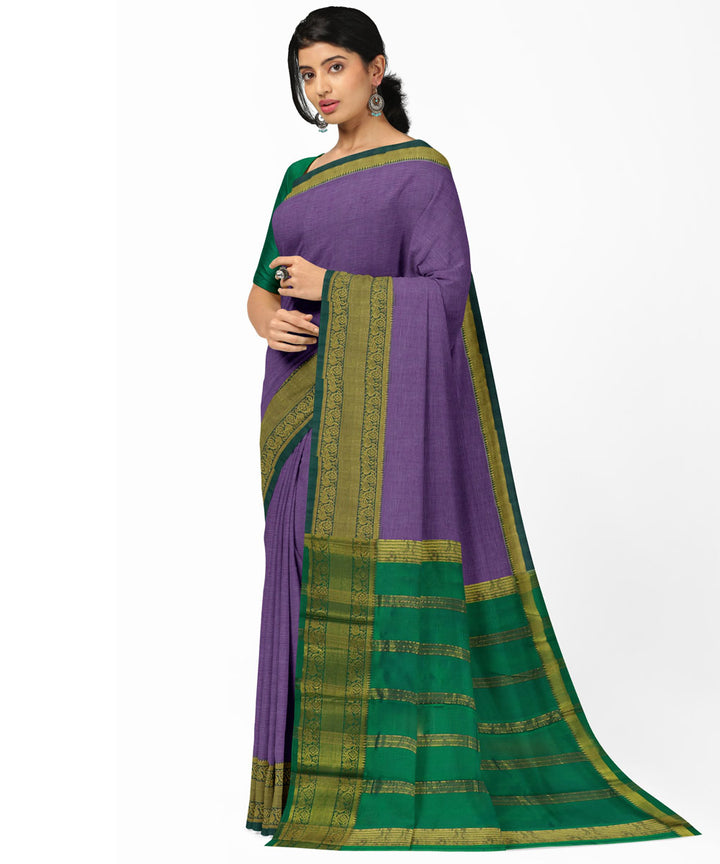 Violet green Cotton Silk handwoven mangalagiri saree