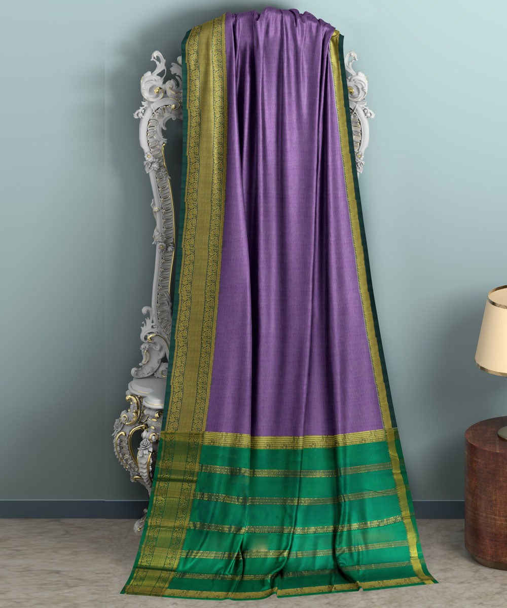 Violet green Cotton Silk handwoven mangalagiri saree