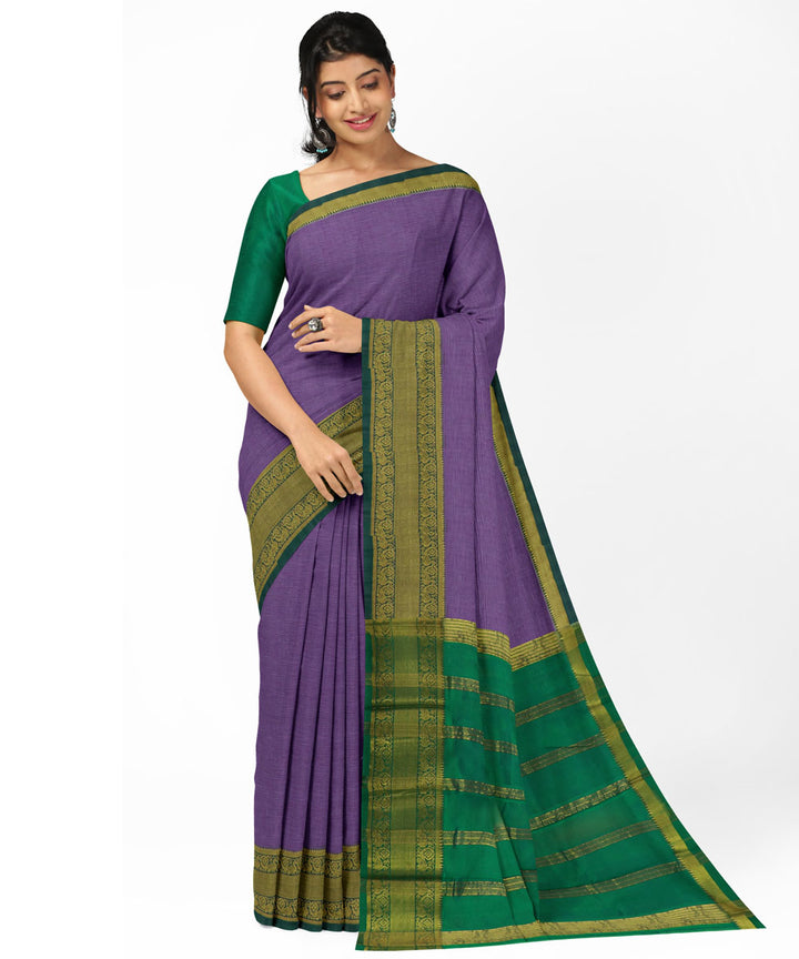 Violet green Cotton Silk handwoven mangalagiri saree