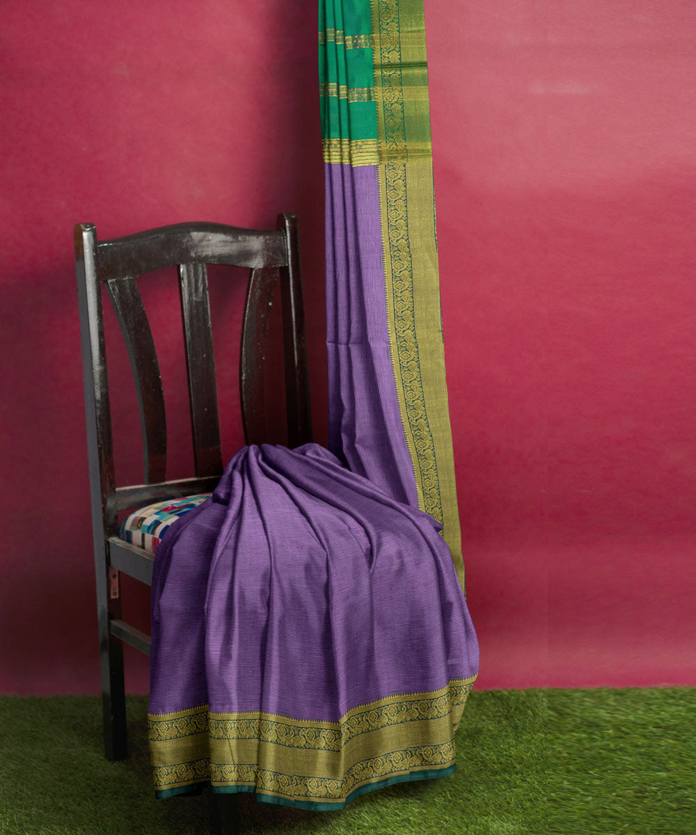 Violet green Cotton Silk handwoven mangalagiri saree