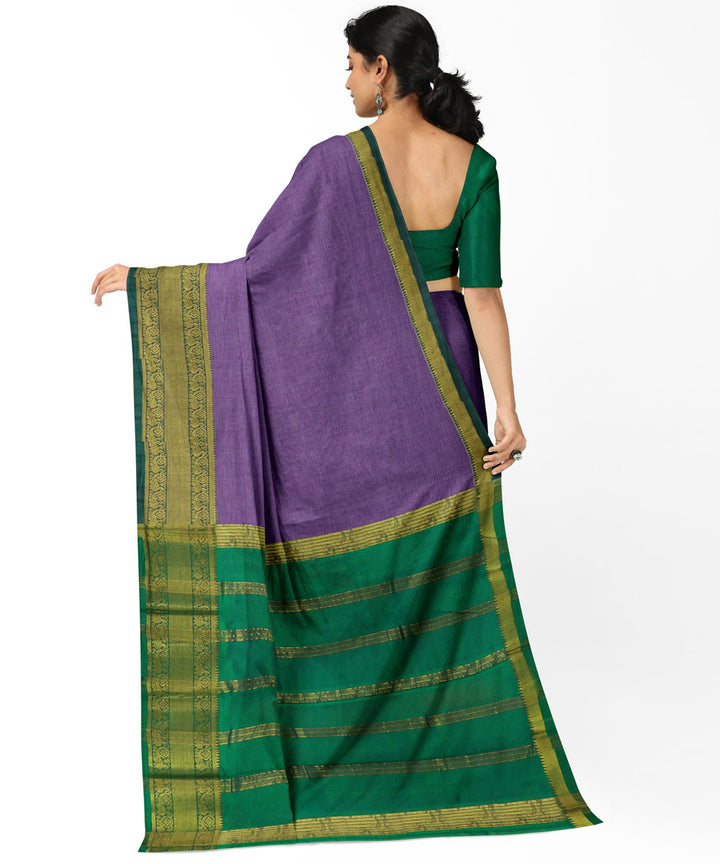 Violet green Cotton Silk handwoven mangalagiri saree