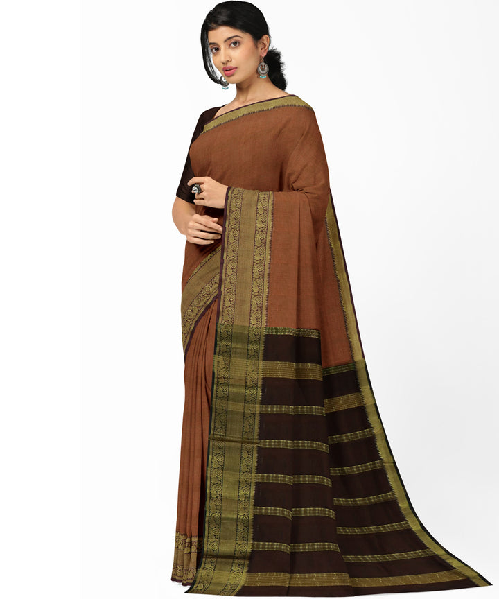 Peach brown Cotton Silk handwoven mangalagiri saree