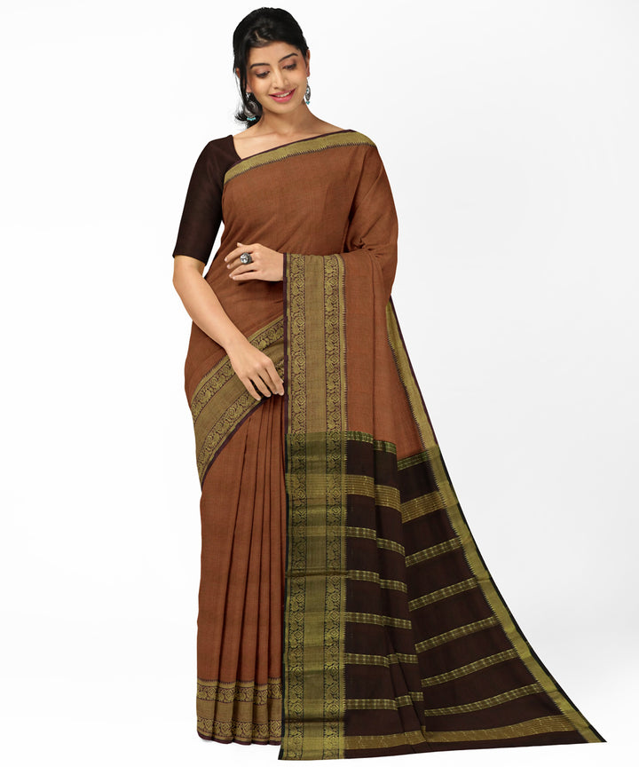 Peach brown Cotton Silk handwoven mangalagiri saree