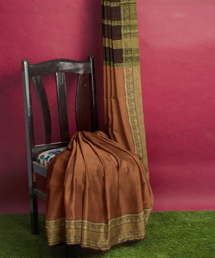 Peach brown Cotton Silk handwoven mangalagiri saree