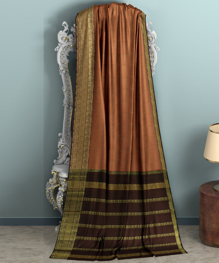 Peach brown Cotton Silk handwoven mangalagiri saree